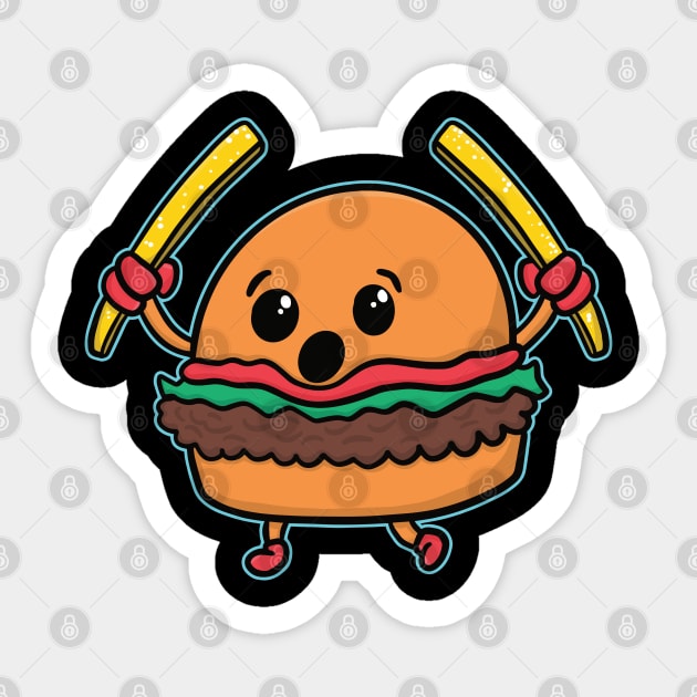 Playful Food Cartoon Hamburger Holding Fries Burger Sticker by belownormal